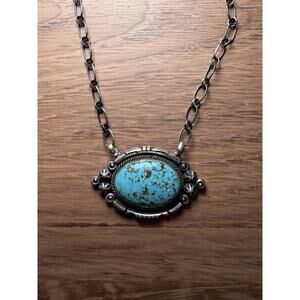 Sterling Silver Necklace With Turquoise Stone By Running Bear Trading Signed